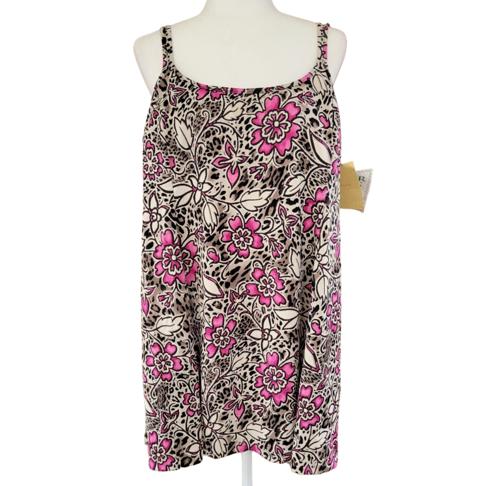 It Figures Floral Pink and Black Swim Dress Size 24W NWT
